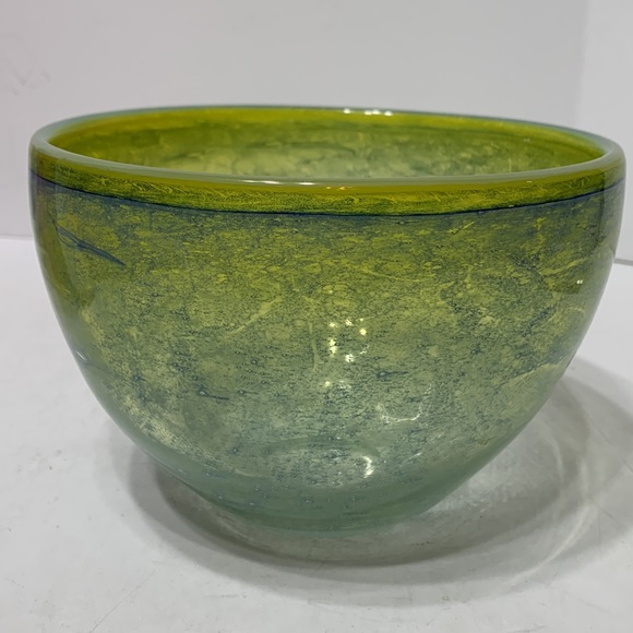 Bubbly bowl blue and yellow green appears handmade Art